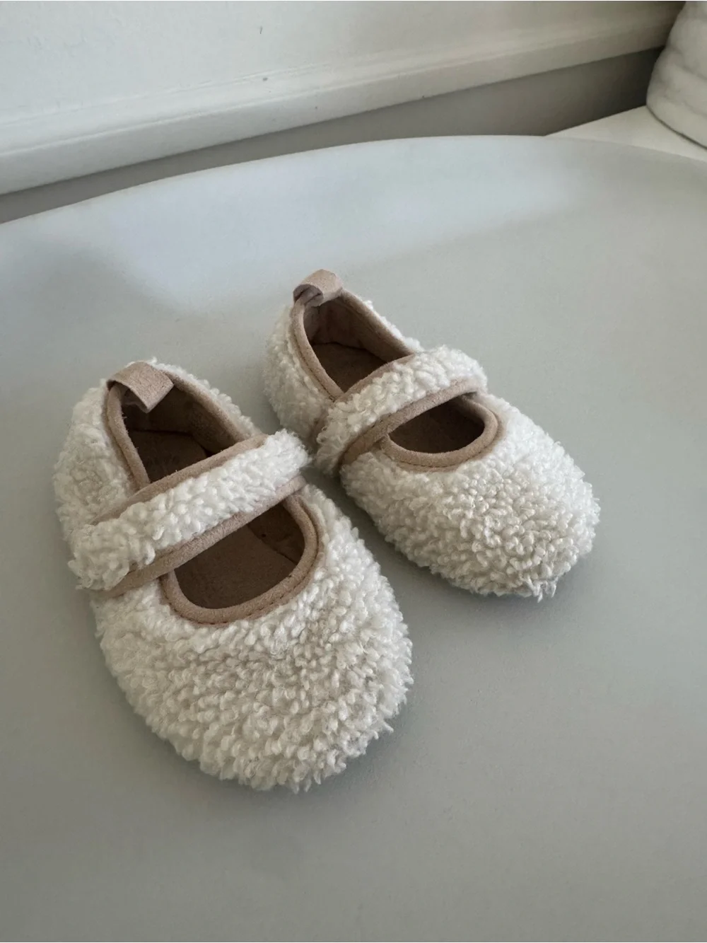 Zara Cream Sherpa Mary Jane Moccasins for Kids (Beige Trim)